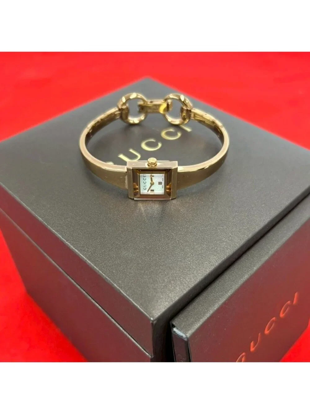Gucci With Case Frame Collection Stainless Steel Quartz Watch Pink Gold